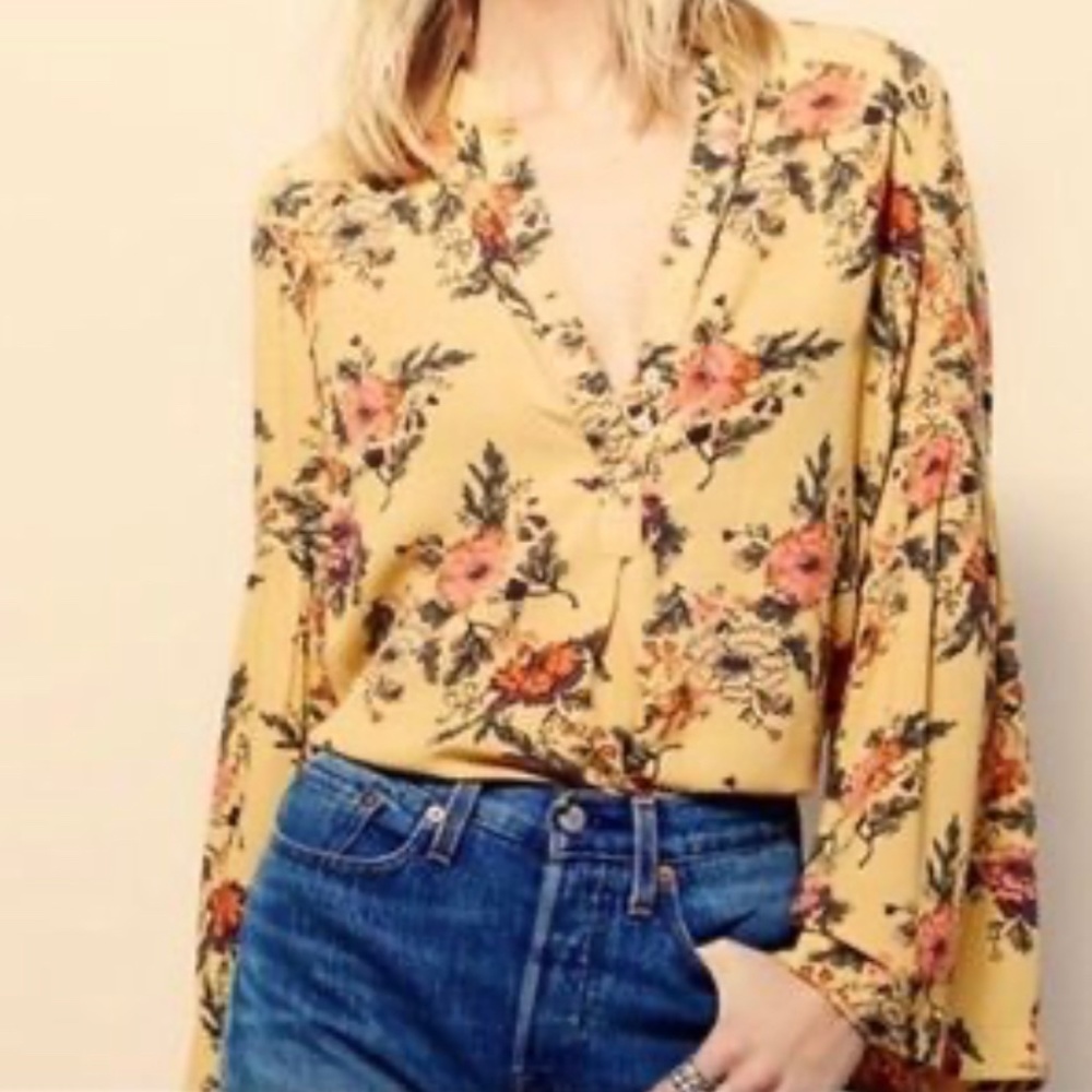 Free People Easy Girl Floral Mustard Tunic NWOT